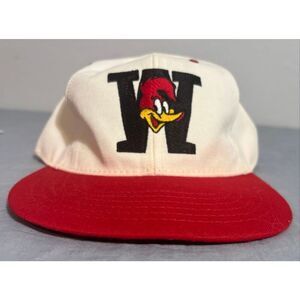 Vintage Woody Woodpecker Hat Cartoon Cap Universal Studios Red and White FLAW